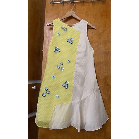 3.1 Philip Lim Yellow Silk Sequin Asymmetrical Dress Sculptural Mod Artsy Sz 6 - Picture 1 of 9